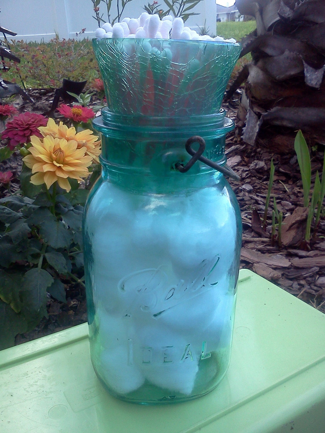 Vintage Ball Mason Jar Cotton Ball & QTip by MasonJarDesignsbyCH