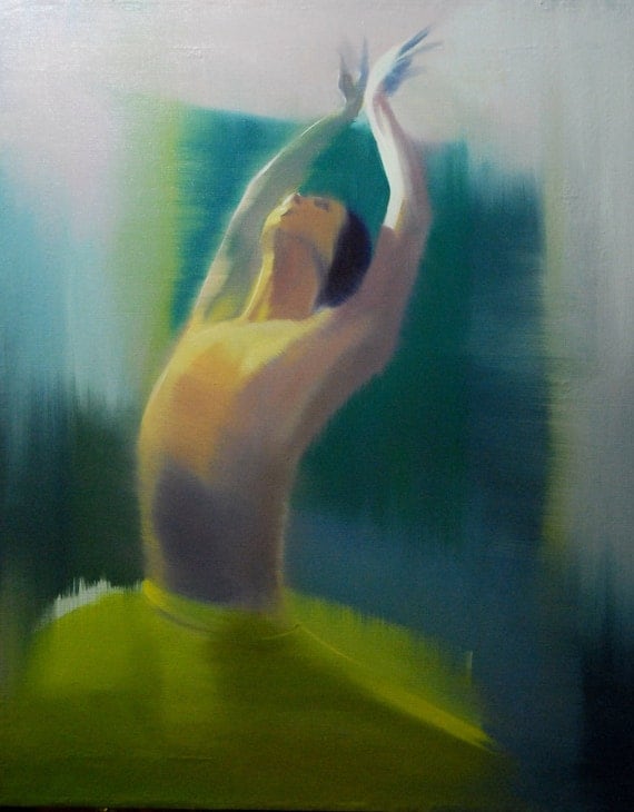 Abstract Ballet - Ballerina Painting - Blue Green Oil Canvas by Yuri Pysar