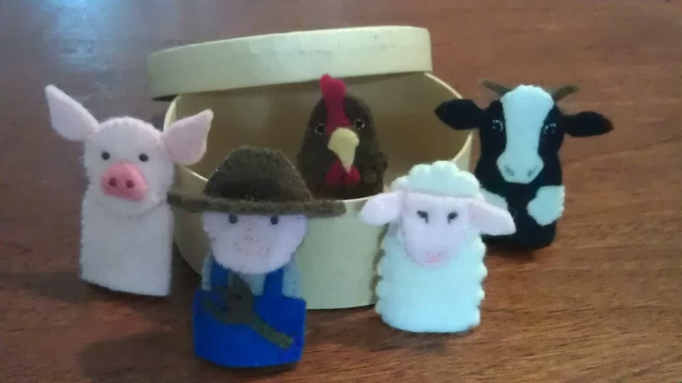 Finger Puppets - Old McDonald's Farm set of 5 in wool felt nursery rhyme toy pretend play story telling