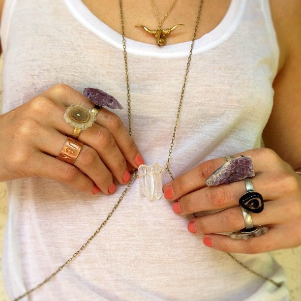 Triple Crystal Quartz Brass Body Chain