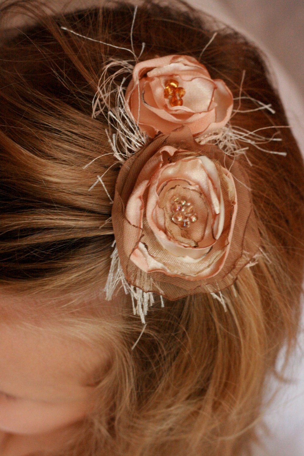 vintage inspired upcycled wedding flower hair piece pink cream beaded - photo prop - hair clip fabric flower children newborn flower girl