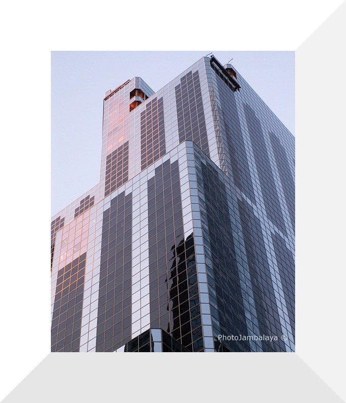 Skyscraper photography: 8x10 print Chicago office building modern architecture photo urban real estate black highrise for men