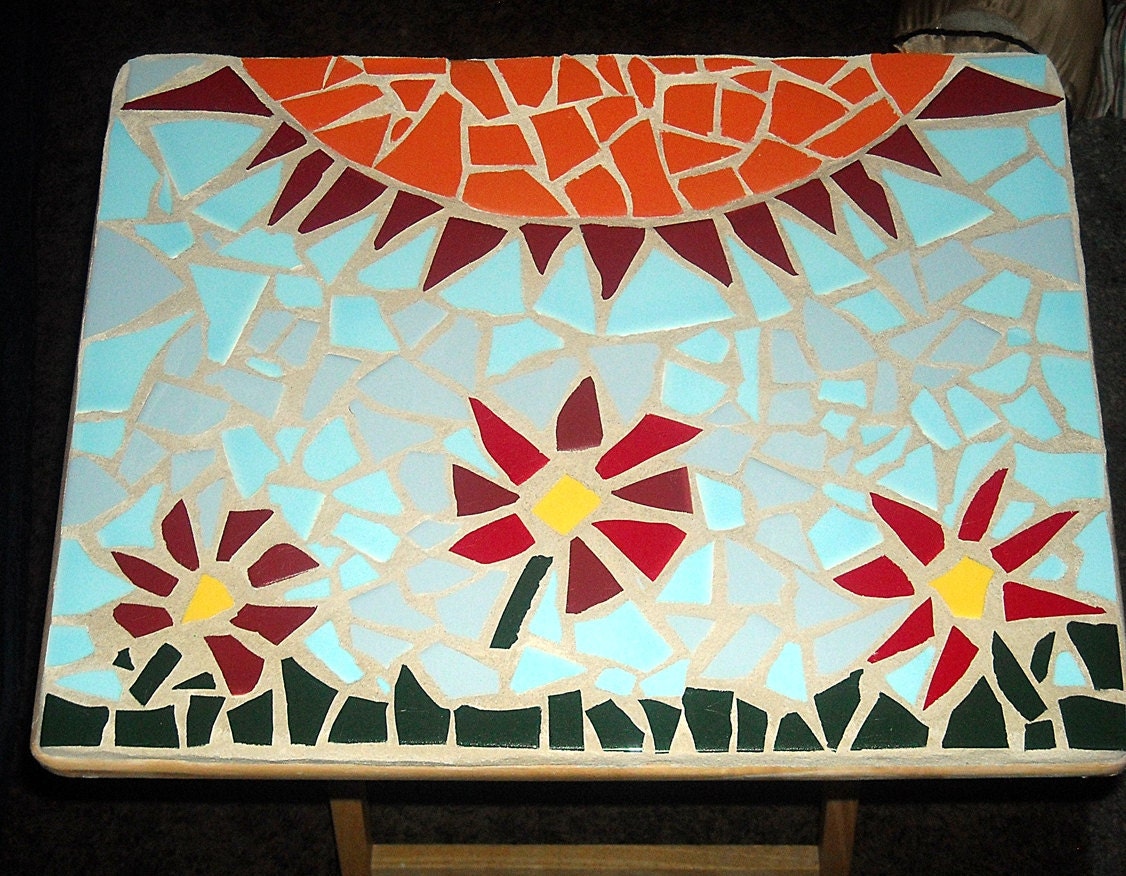 MOSAIC TABLE, Sunset over the sky filled with flowers, Handmade & Indoor/Outdoor Use
