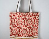 Canvas tote bag: red, yellow, flowers, big pocket