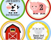 Farm Party Circles - Colorful Barn Animals, Cow, Sheep and Pig Personalized Birthday Party Circles - A Digital Printable File