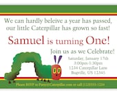 Caterpillar Invitation - Cute Green Caterpillar Personalized Birthday Party Invite - a Digital Printable File