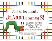 Caterpillar Invitation - Colorful Lines and Green Caterpillar Personalized Birthday Party Invite - a Digital Printable File