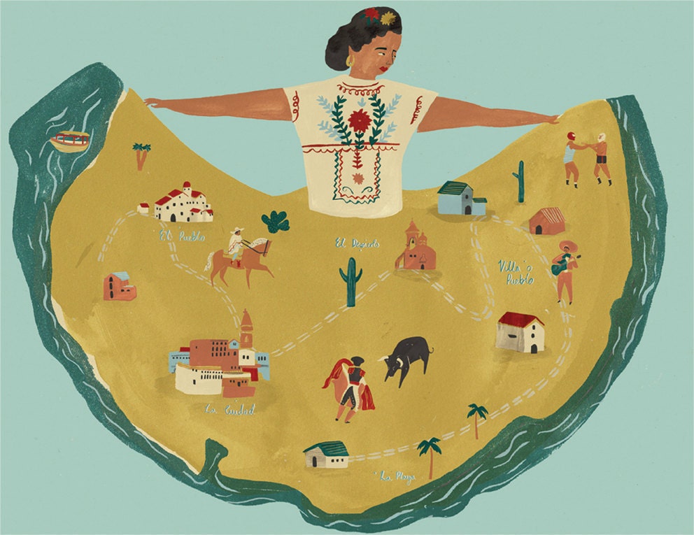 Mexican embroidery skirt map giclee print