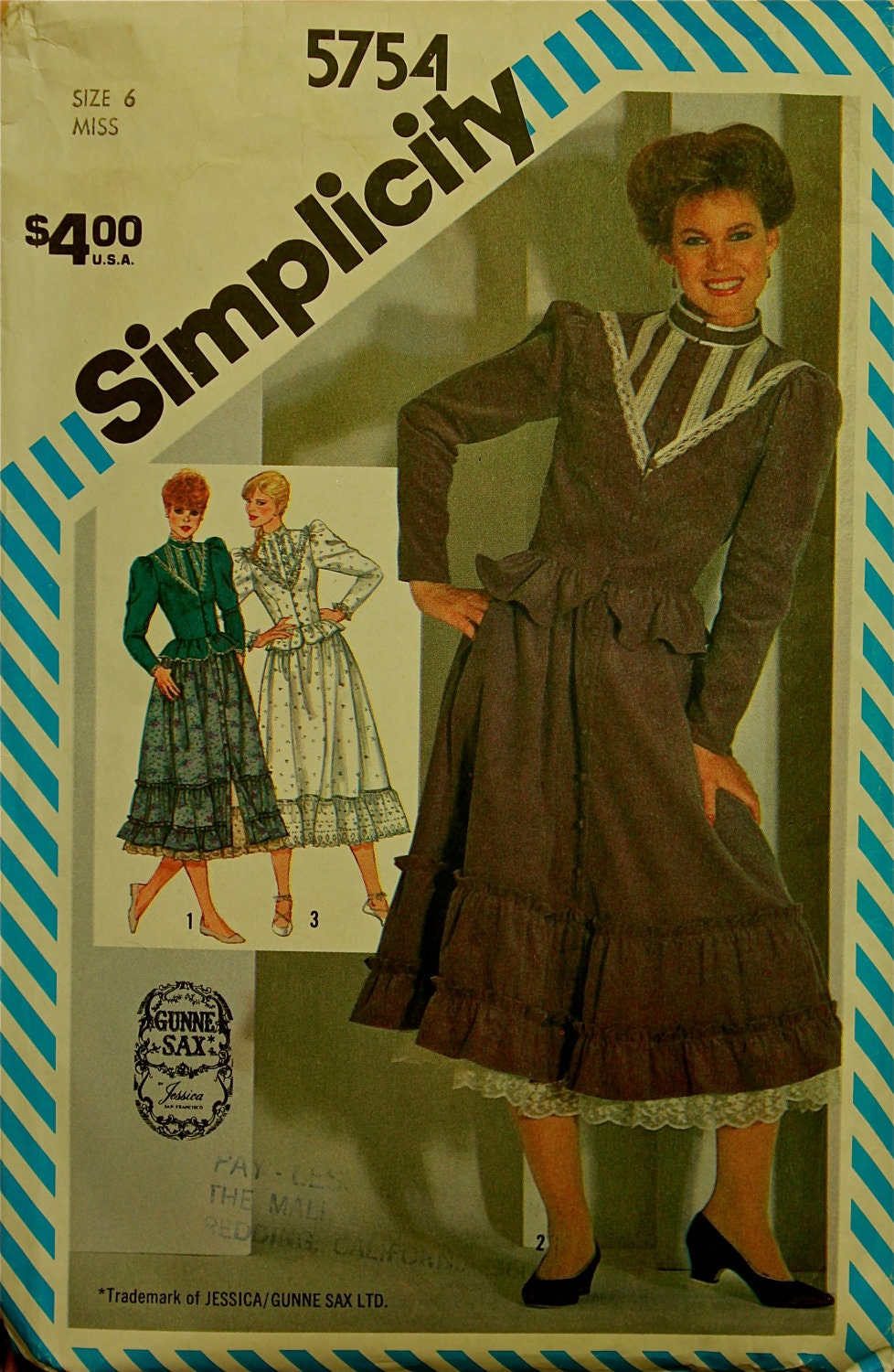1970s Designer Gunne Sax Jacket, Skirts and Top Simplicity Pattern 5754 Uncut  Size 6    Bust 30.5"