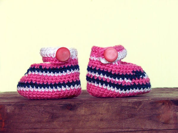 Crocheted striped slippers newborn baby girl
