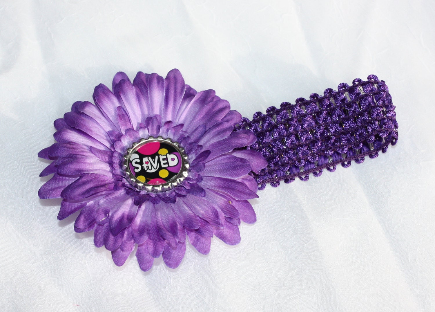 Saved Purple Daisy Clip and Headband Religious Church