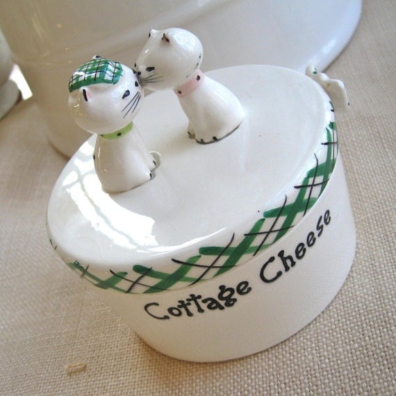 Holt Howard Cozy Kitten Ceramic Covered Dish, Cottage Cheese Container Vintage 50's Japan