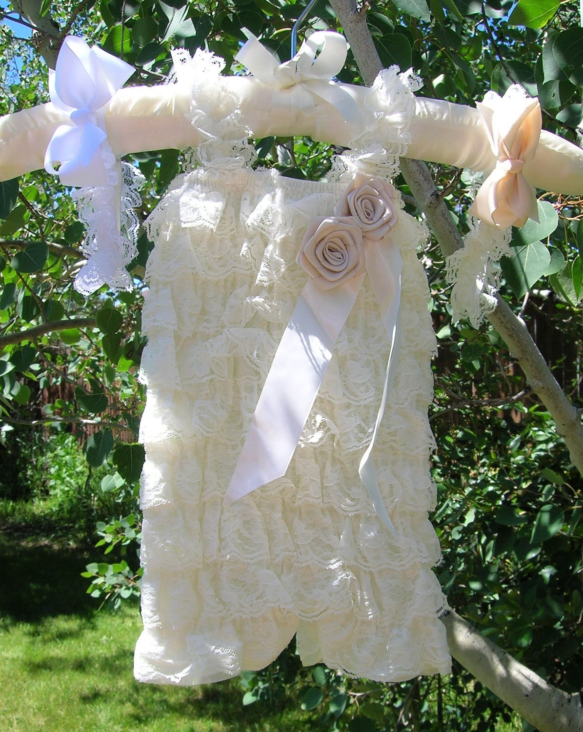 Lace Romper with Ivory Headband, Little Girl Romper - Ivory Color