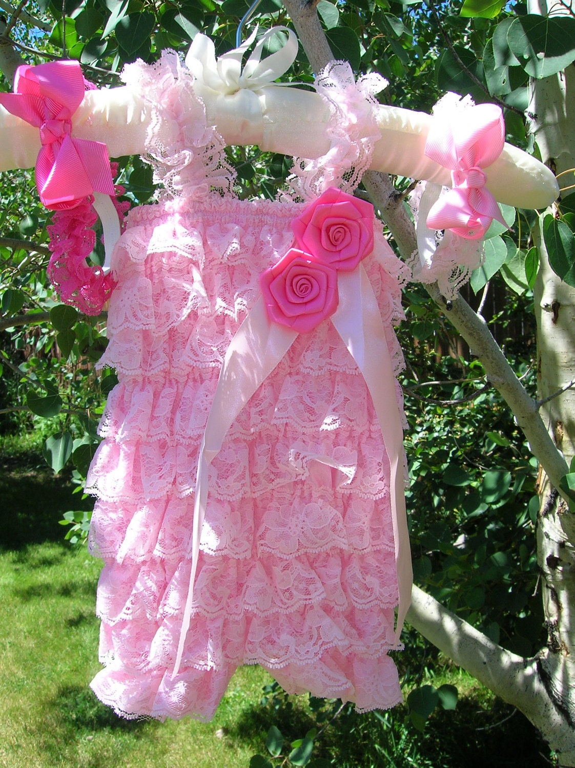 Pink Petti Lace Romper and Headband, Petti Romper, Baby Headband, Flower Headband.
