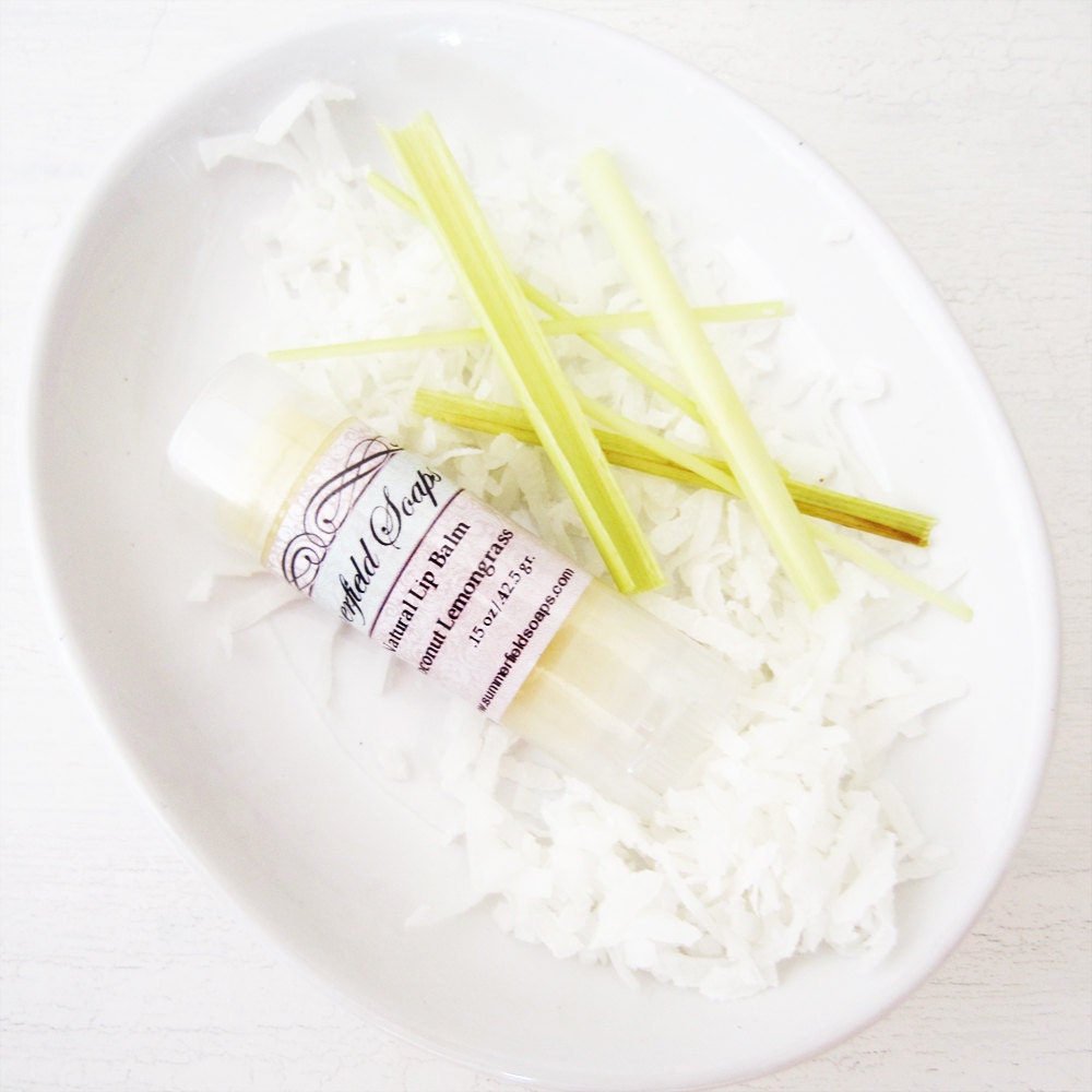 Coconut Lemongrass Lip Balm, Mango Butter Balm, Cocoa Butter Balm, Beeswax, Tube