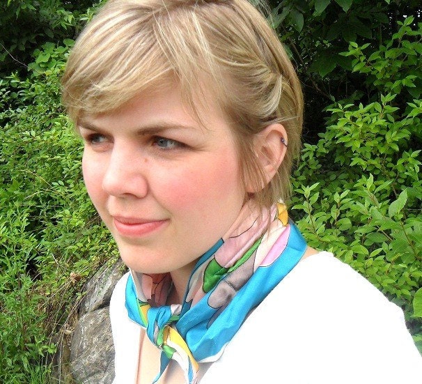 Sky Blue. Pastel Pink. Soft Silk Girly Scarf. Vintage