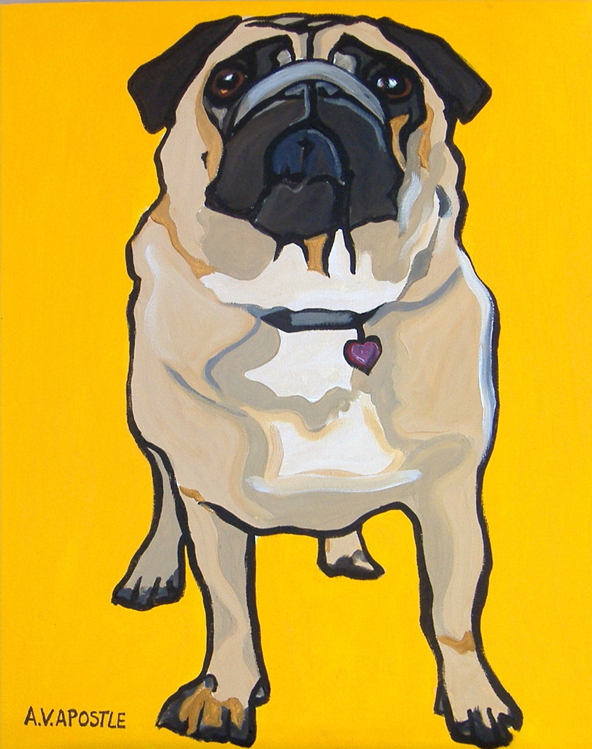 POP ART PRINT- Pug Dog- Yellow Background- Signed by Artist A.V.Apostle- 8"x10" - AVApostleDesign
