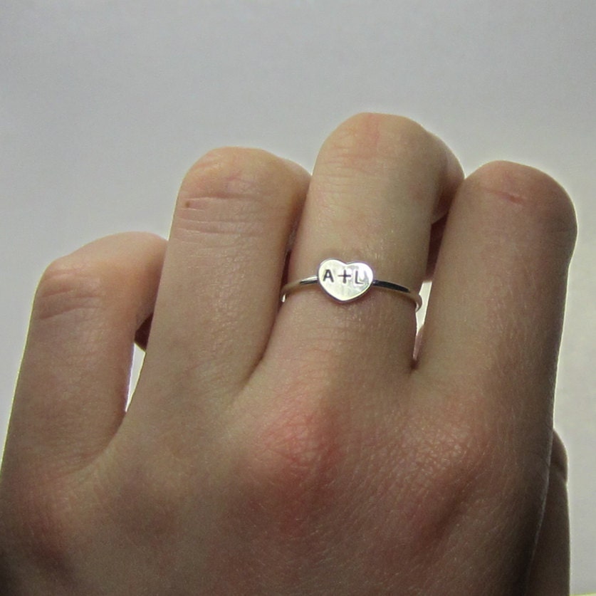 Sterling Silver Couple Heart Initial Ring