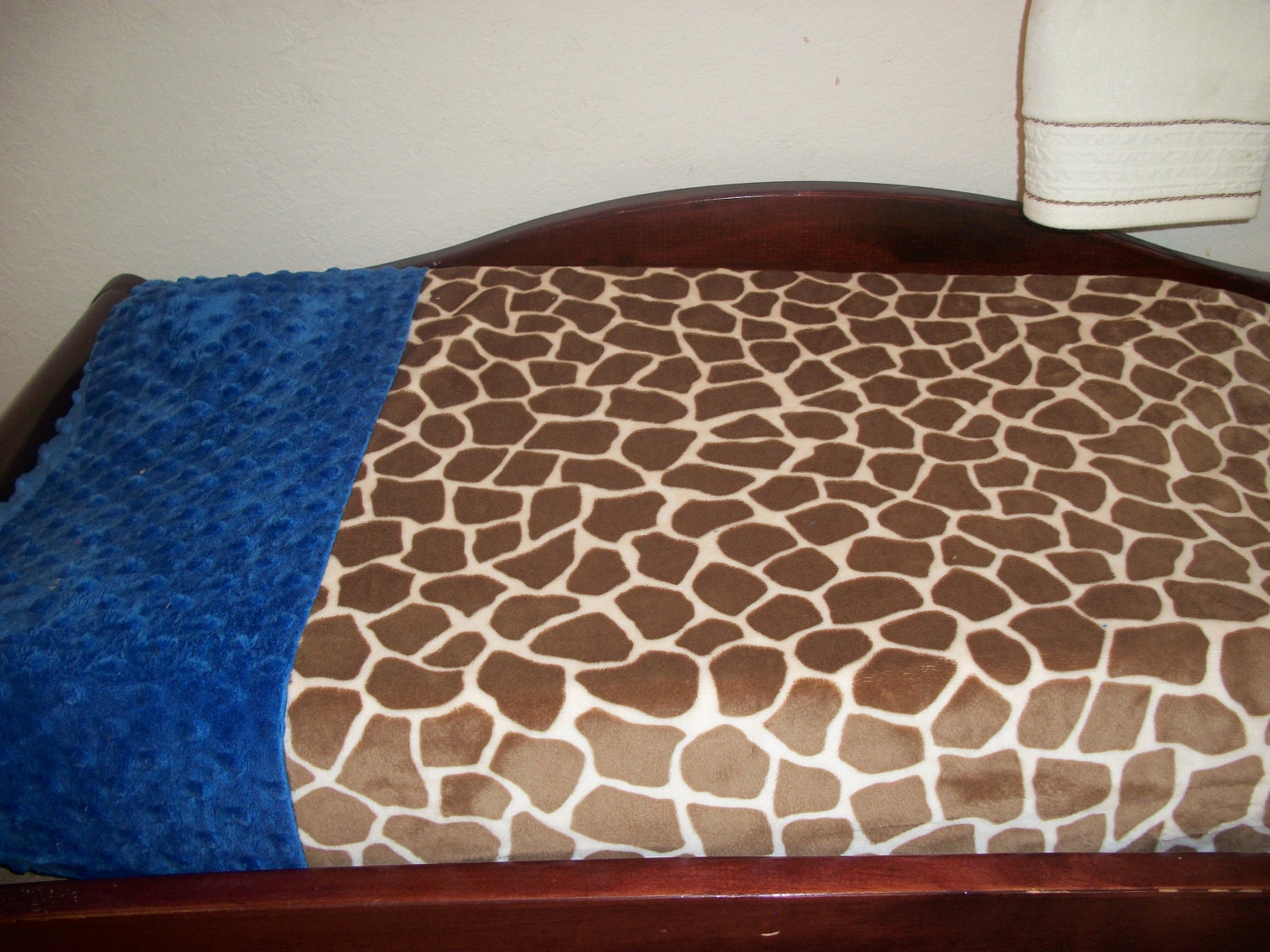 Giraffe Minky Changing Pad Cover     Sand Giraffe with Your Choice of Minky Dot Accent