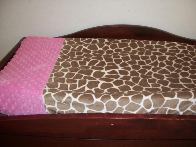 Giraffe Minky Changing Pad Cover     Sand Giraffe with Your Choice of Minky Dot Accent
