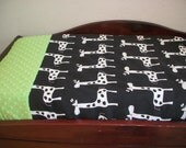 Giraffe  Changing Pad Cover     Black and White Giraffes on Parade  with Your Choice of Minky Dot Accent