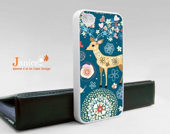 iphone case iphone 4s case iphone 4 cover sweet flower  and deer  green style colorized flower unique Iphone case