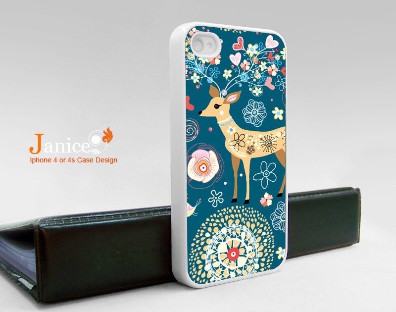 iphone case iphone 4s case iphone 4 cover sweet flower  and deer  green style colorized flower unique Iphone case