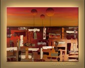 SUNSET TREES Original landscape Large Modern Abstract Painting by CGUEDEZ. Contemporary 100% Hand-Made Textured Art.