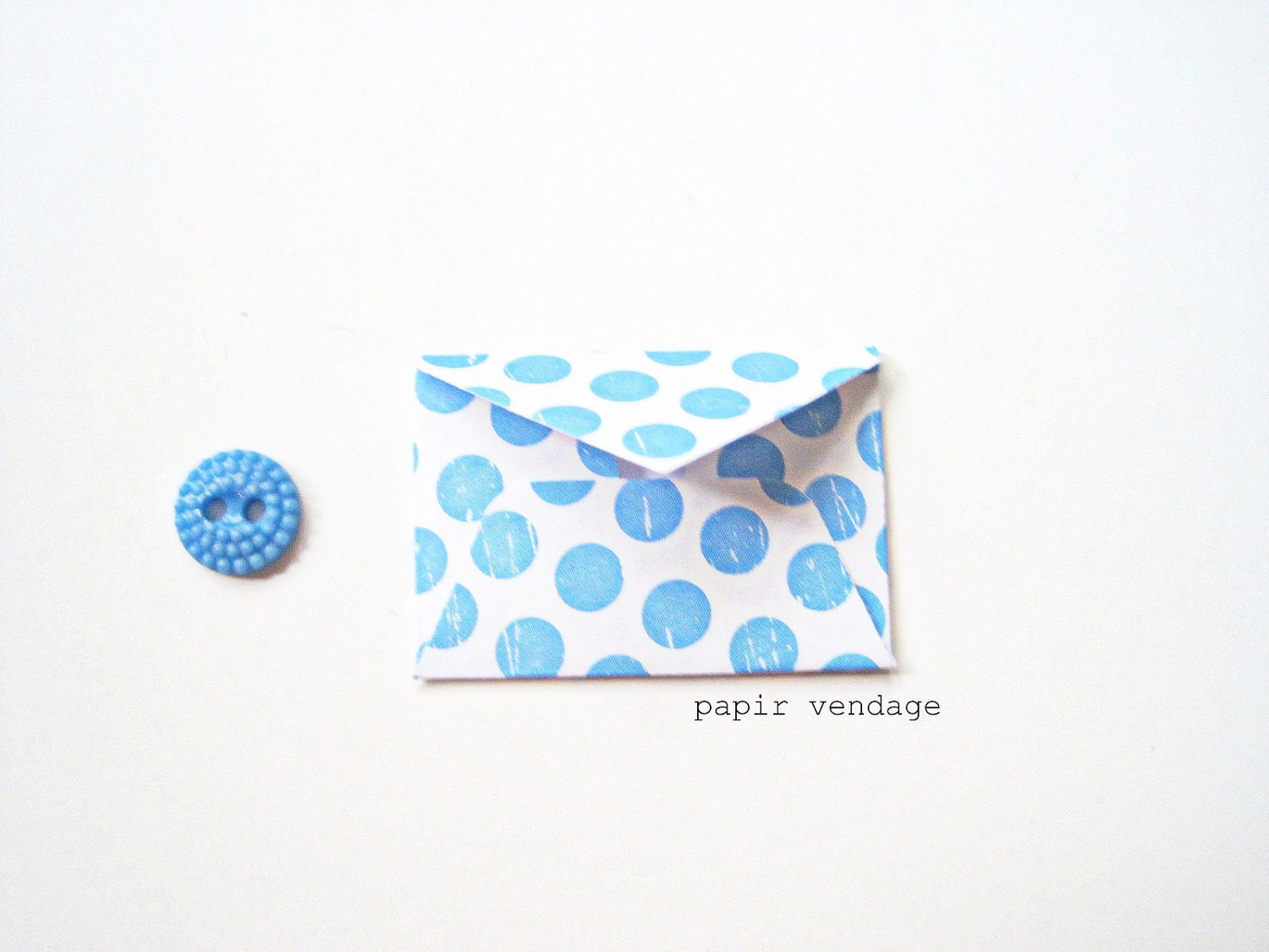 10 Mini Envelopes in Shabby Blue Polka Dots, Set of 10 -- Wedding Reception, Special Notes, Party Favors, Scrapbook Delights