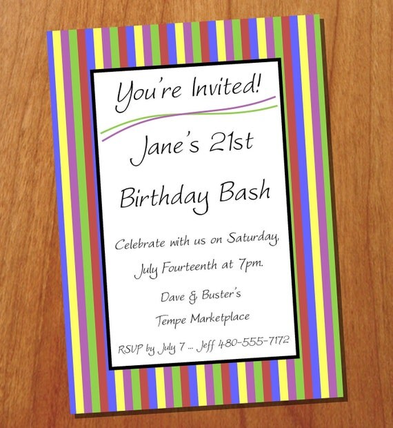 Striped Colors 5x7 Custom Printable Invitation, Digital Invitation Il_570xn