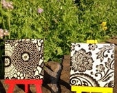 Floral Black and White Mini Canvases with Colorful Easels, Flower Art on Small Canvases