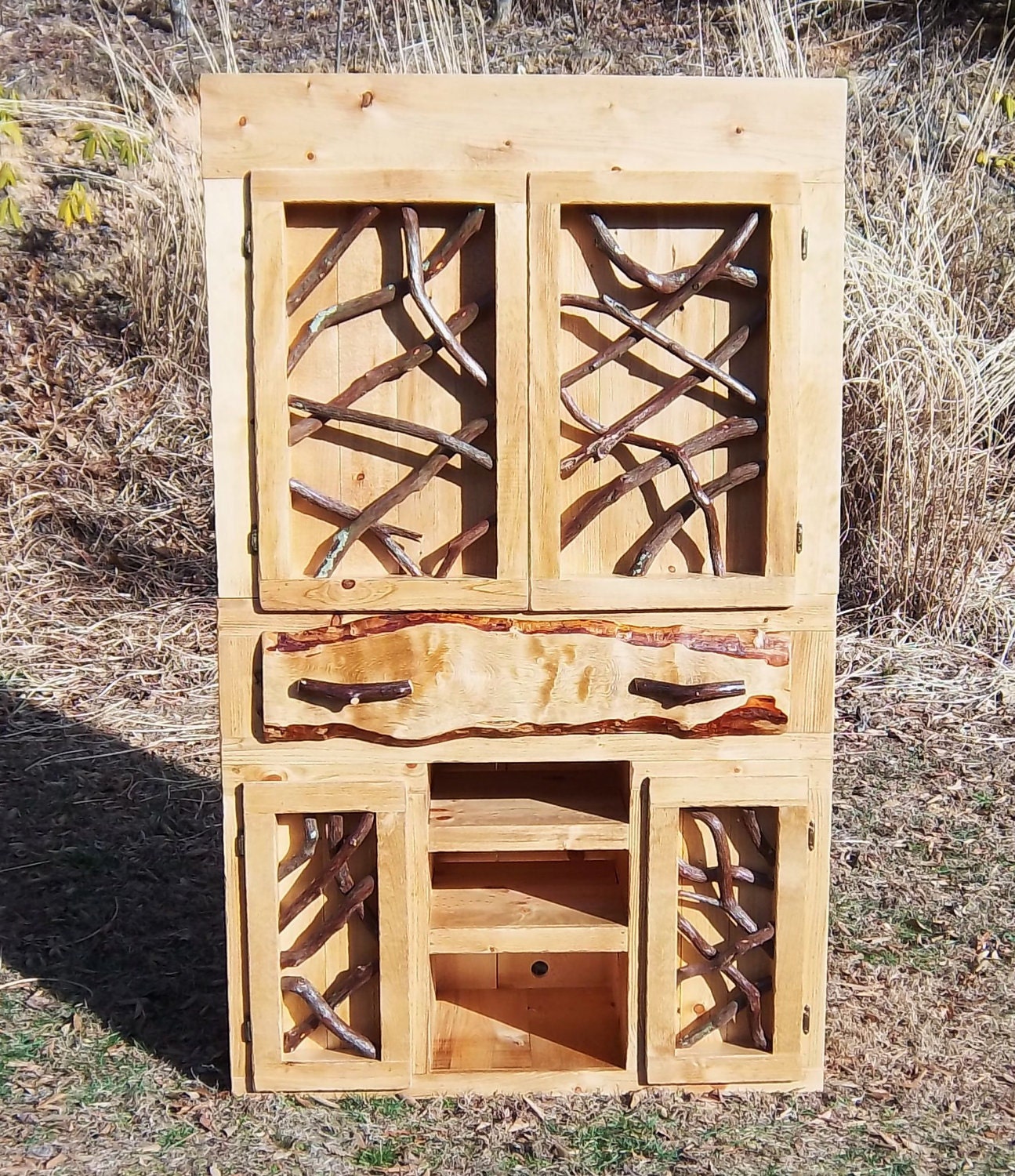 Rustic Pine Entertainment TV Center with Laurel Doors Log Home Cabin Furniture by Jason Wade