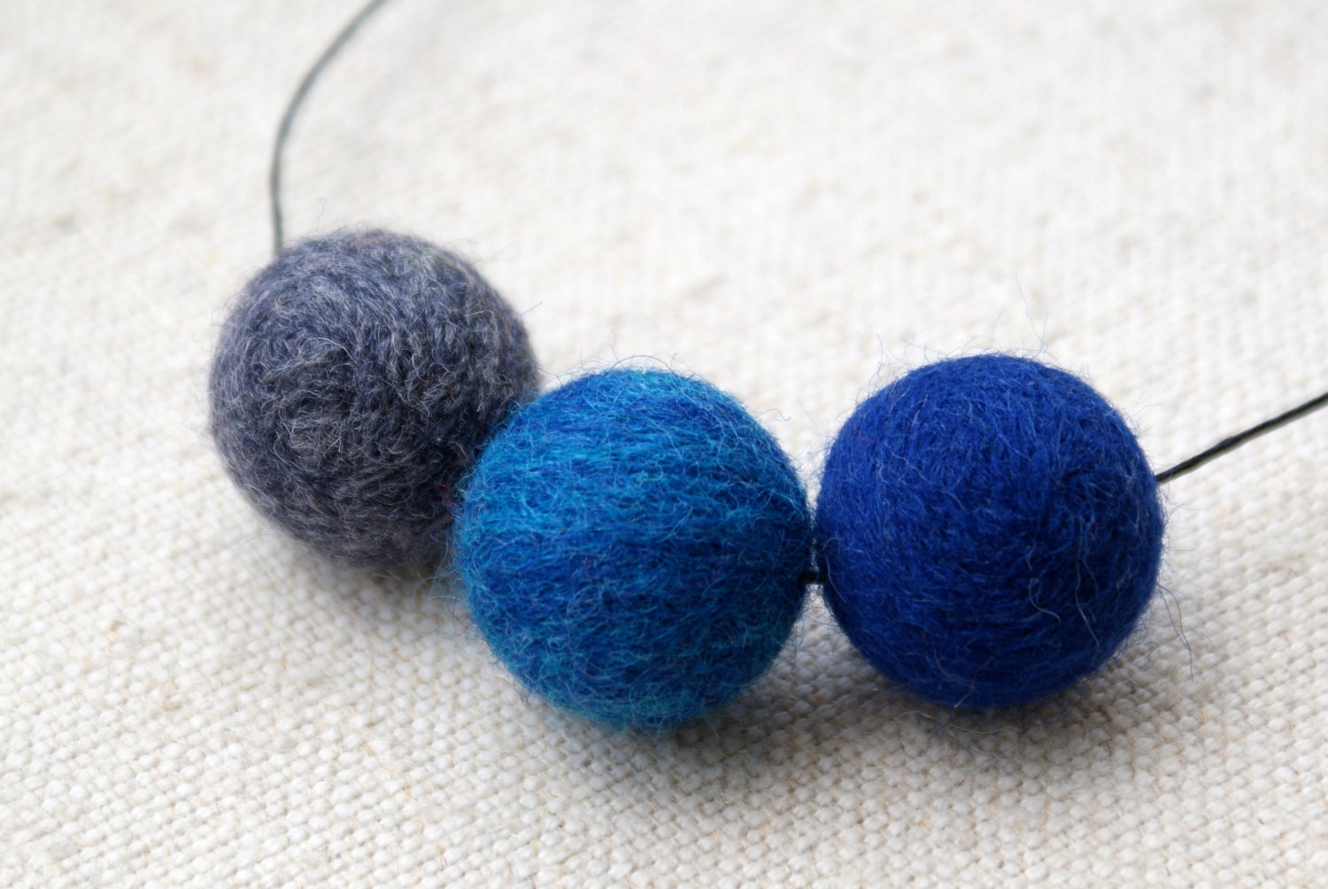 Felt Necklace / Needle felted/ ORGANIC wool jewelry / Handcrafted beads / Grey and Blue - Bohemalia