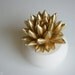 Gold Succulent Sculpture, White Modern Round Container, Tabletop Centerpiece, Desktop Accessory