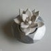 White Succulent Sculpture, Modern Silver Faceted Geometric Container, Desktop Accessory, Tabletop Centerpiece