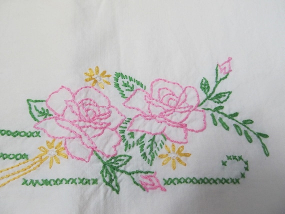 Vintage embroidered pillowcase pair with pink by PicassosStudio