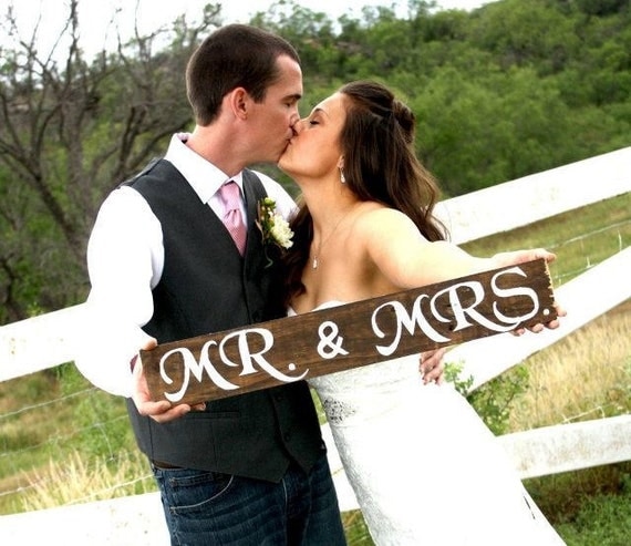 Rustic Wooden Wedding Sign - "Mr. & Mrs."