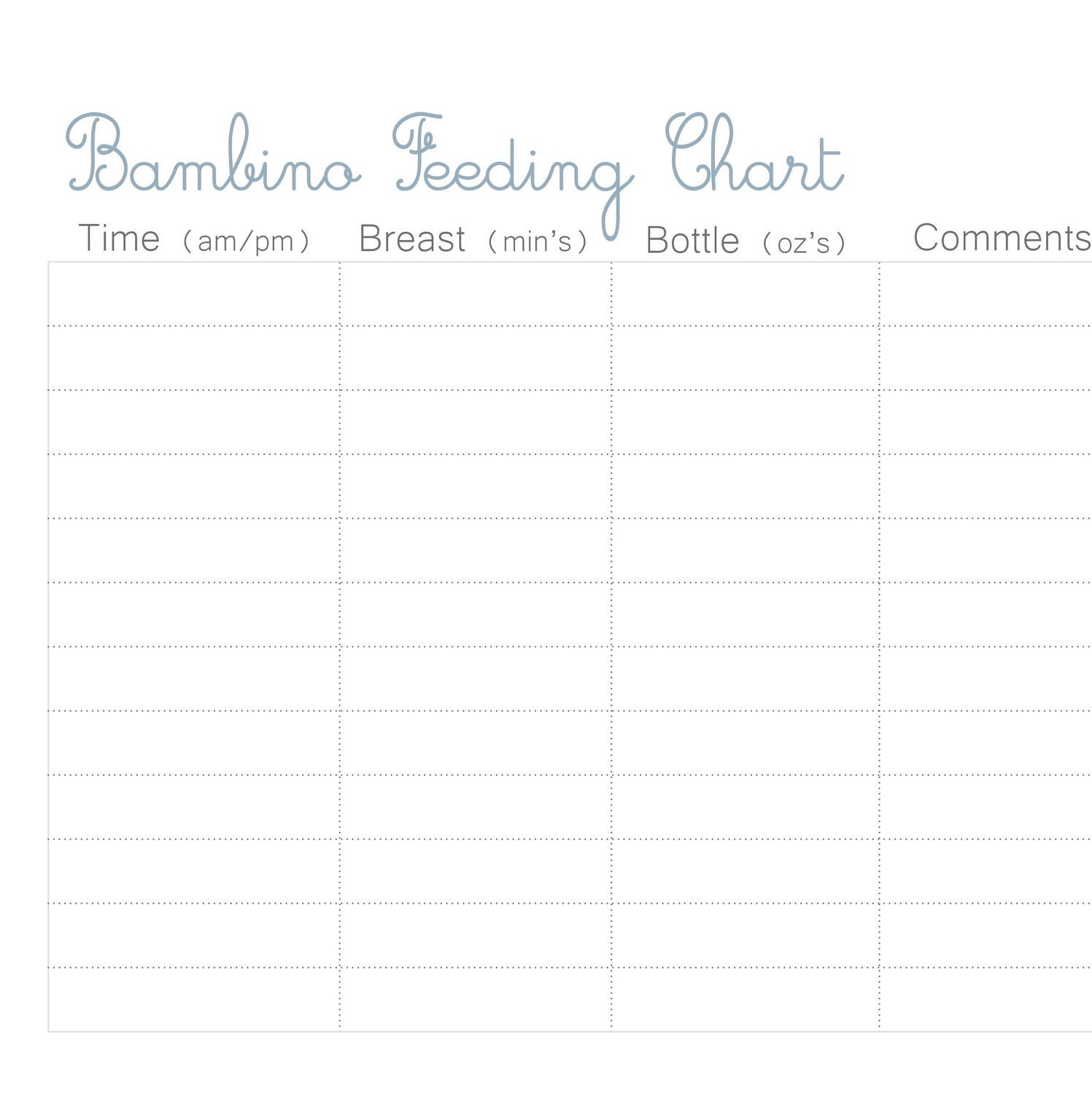 Bambino Feeding Chart - Printable PDF