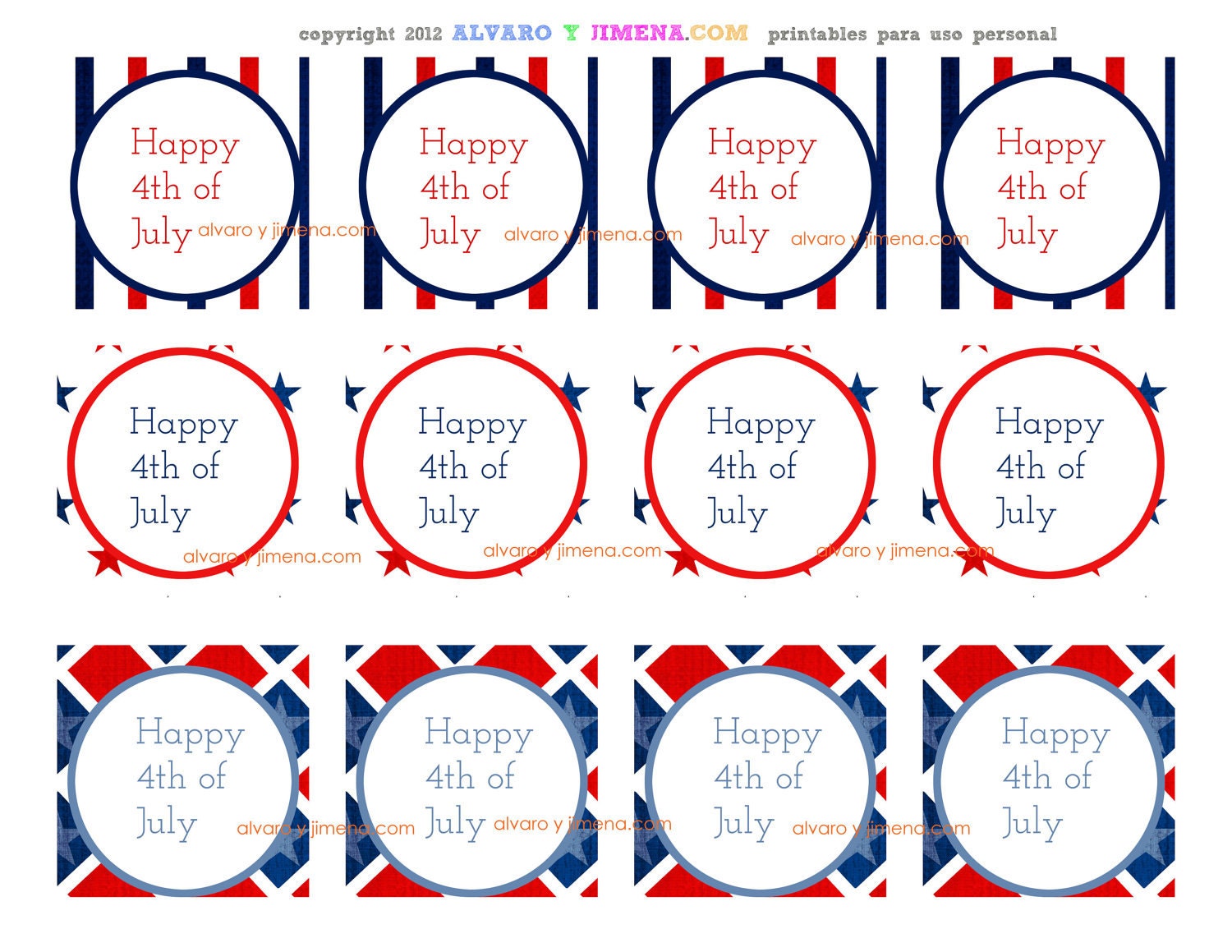 4th of July Cupcake Toppers or Party Circles-Printable (Digital File) USA toppers