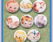 8 cute babies 1" inch buttons, medallions or magnets SET A