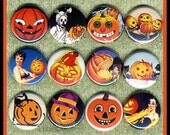 9 spooky JACK O LANTERN Pumpkins 1" inch buttons, medallions or magnets SET C