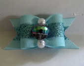 Dog Bow Light Blue and Glitter. Size 7/8.
