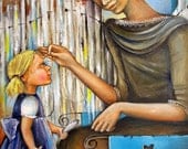 Print of oil painting on canvas by MONICA BLATTON "Guardian Angel", surrealism, pop art, fine art, signed by the artist