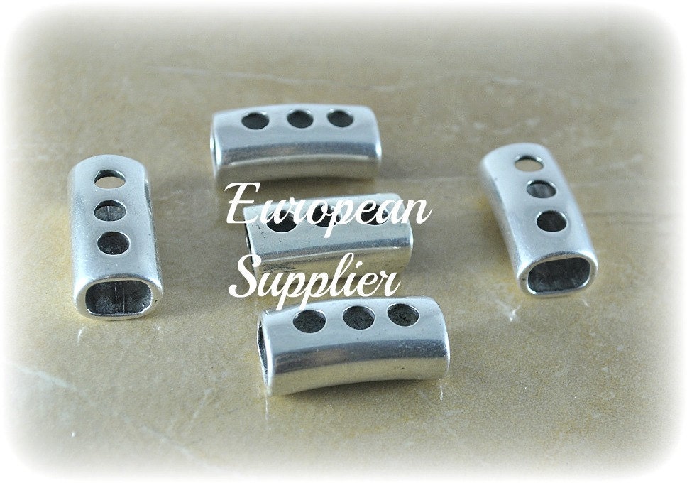 10 mm tube spacer - 1 Silver Plated tube for leather - Licorice - Thick - Supplies - Making Jewelry - Bracelets - ZK-08
