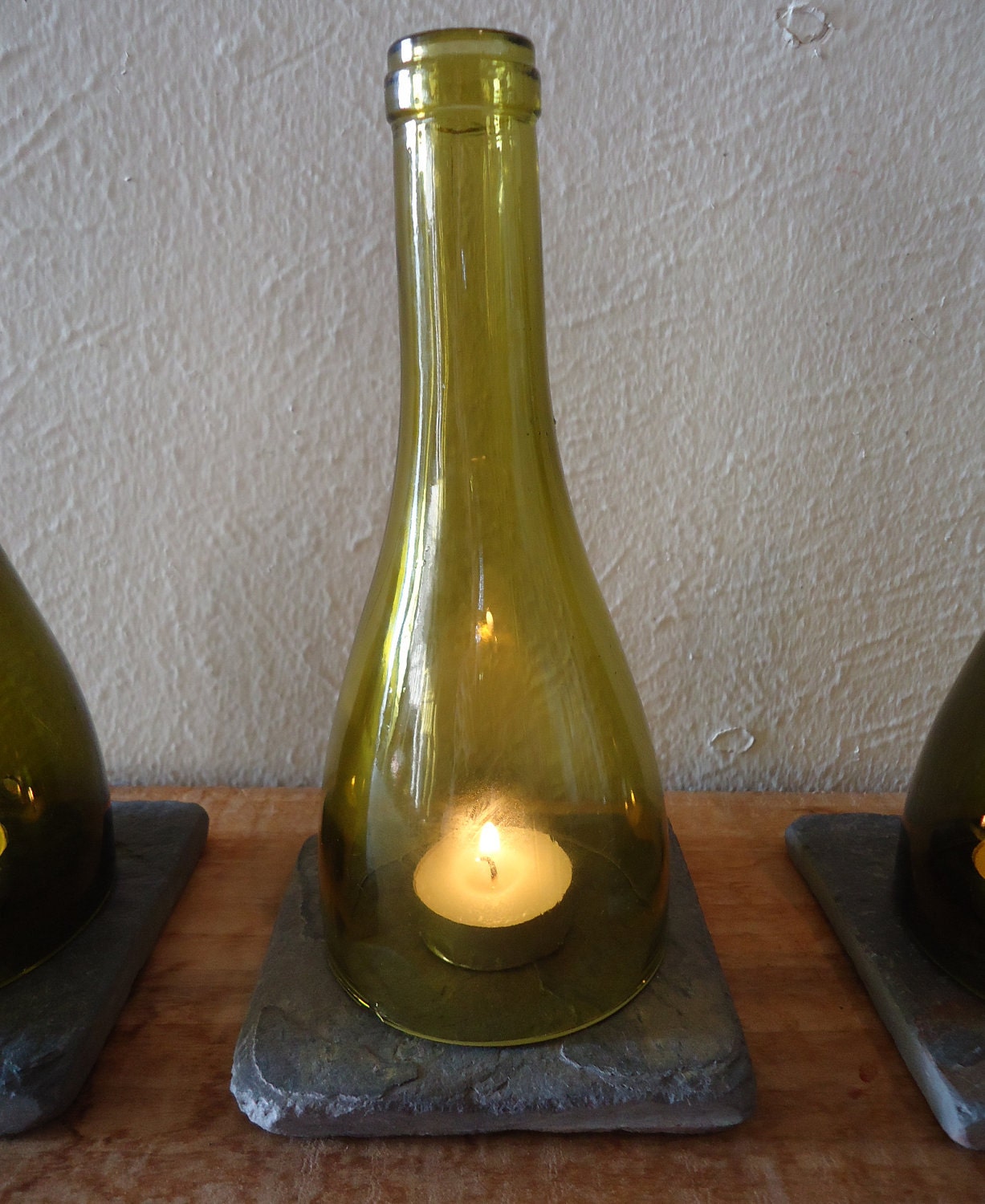 Tea Light Candle Holders Hurricane Lamps Lanterns made from Upcycled Wine Bottles Large Quantities Available