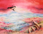 Music Gives You Wings - Premium Quality Giclee Print of Original Watercolor Painting