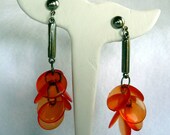 Vintage Dangling Pierced Orange Lucite Bead Earrings