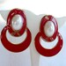 Red Hot Chunky 1980's Retro Earrings w Faux Pearl Accent