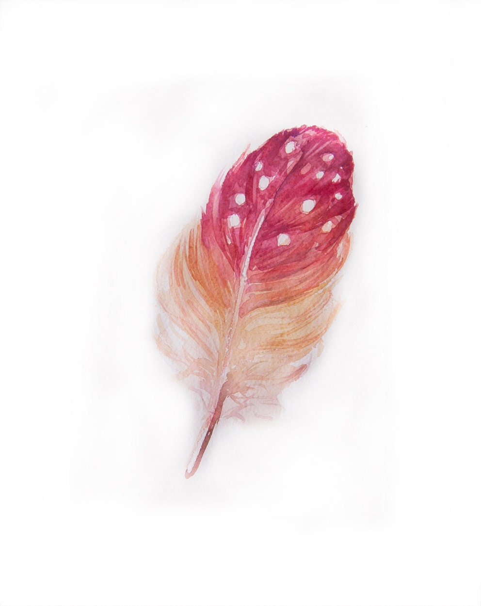 Watercolor painting-Feather painting in watercolor-Watercolor feather in pink and yellow