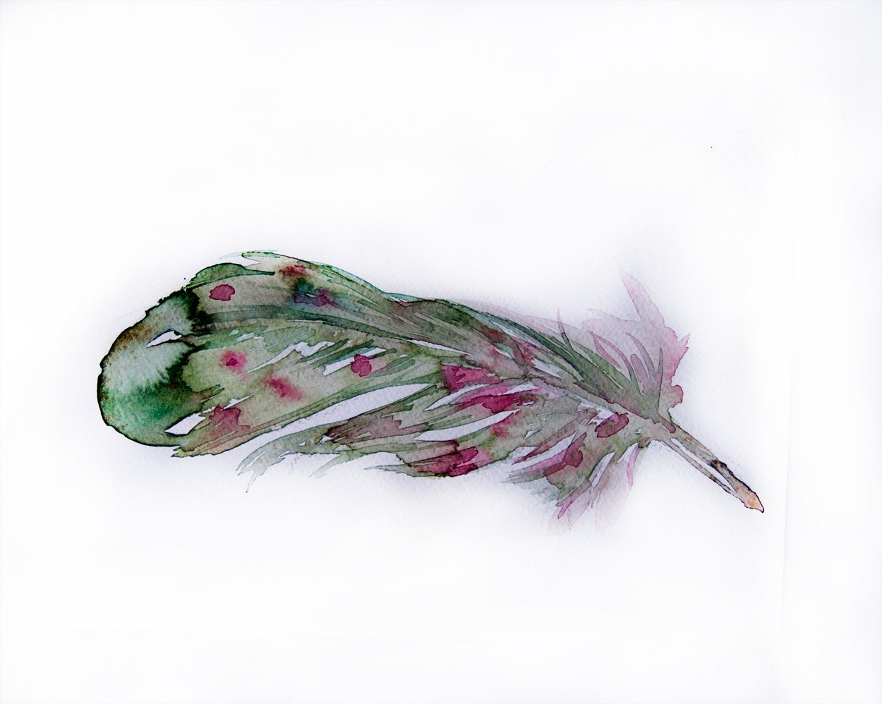Watercolor feather-Art painting of feather-Feather painted by watercolor 7,5/11 inch